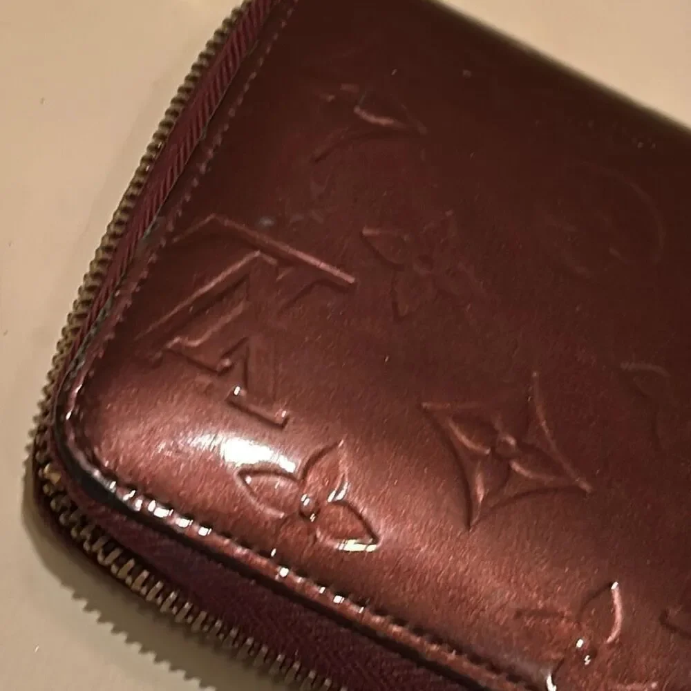 Louis Vuitton Vernis Zip Around Long Wallet Merlot Shiny Dark Red Logo Print LV